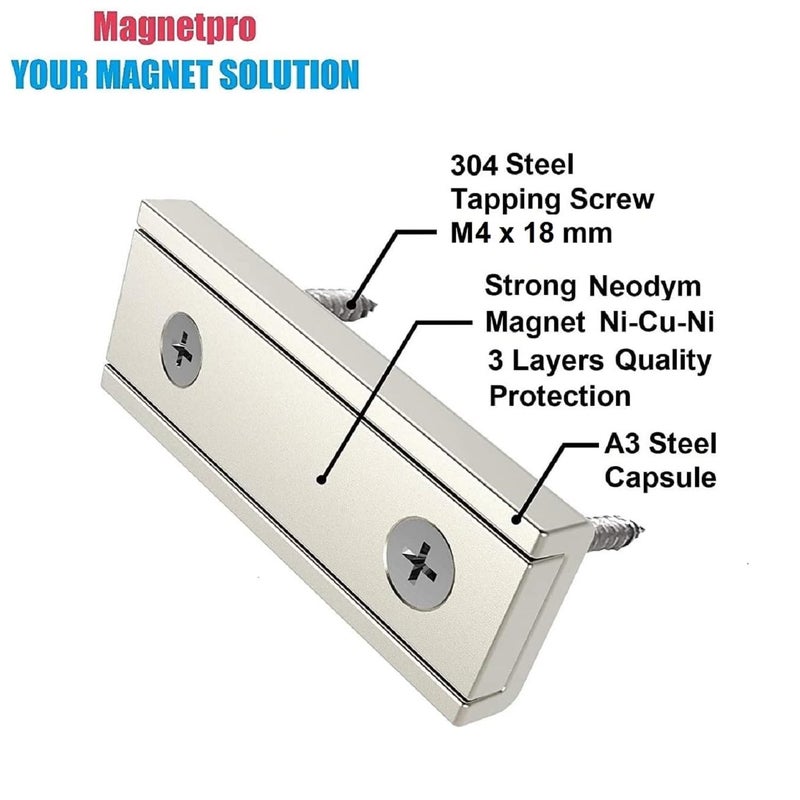 Magnetpro 4 Pieces of Rectangular Magnets 120 LB Force Size 2.36" x 0.79" x 0.24" with Hole and Steel Capsule, Household and Industrial Pot Magnet with Screws - Image 2